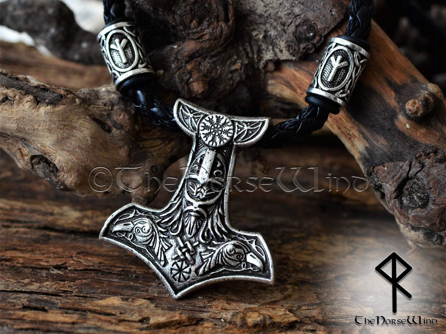 Thor's Hammer Necklace Mjolnir Pendant, Odin Ravens Viking Necklace, Viking Jewelry, Strength Amulet Norse Mythology Asatru TheNorseWind