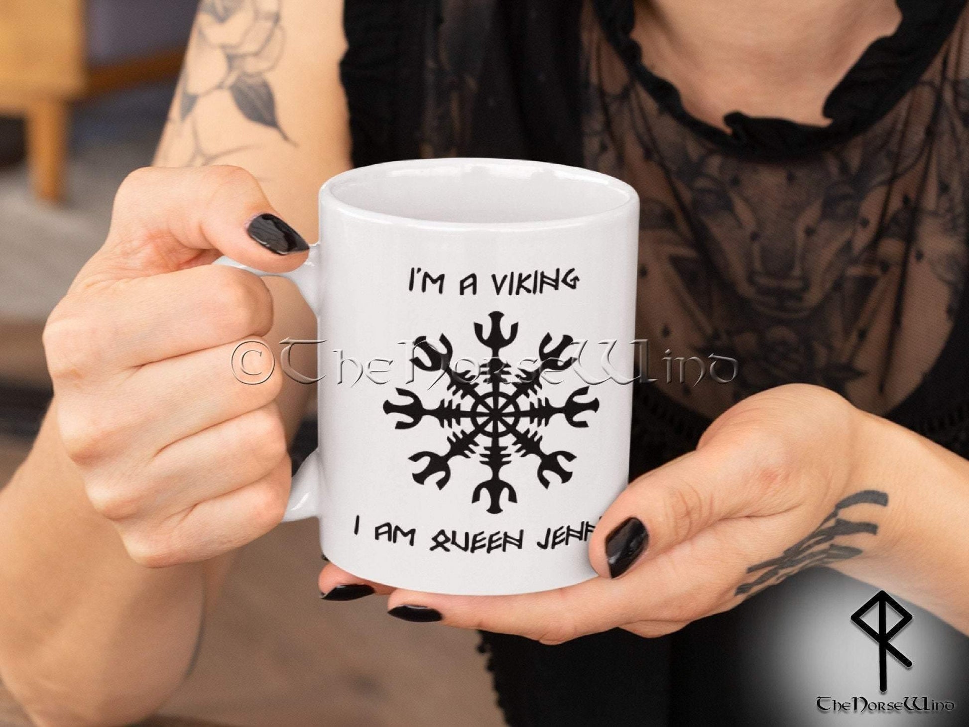 Viking King / Queen Personalized Name Mug, Viking Gift, Helm of Awe Coffee Mug TheNorseWind