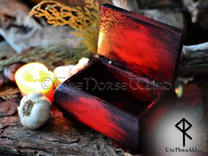 Yggdrasil Rune Stones Set in Red Wooden Box - Obsidian/Opalite/Hematite, Witchcraft Kit, Witch Altar Kit, Magickal Runes Box Viking Decor - TheNorseWind