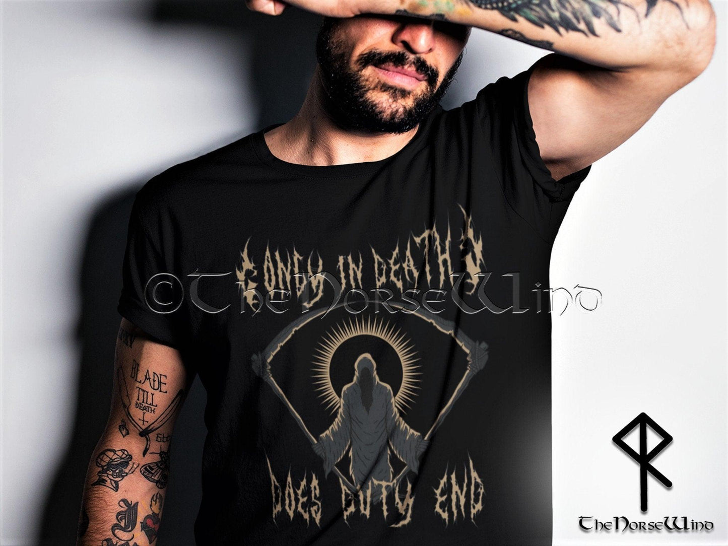 Black Metal T-Shirt - Only With Death Does Duty End | Gothic Unisex Black Biker Tee - TheNorseWind
