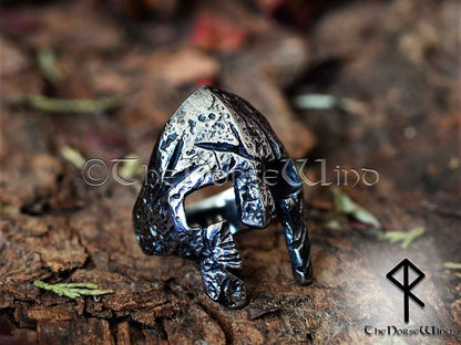 Viking Helmet Ring, Norse Warrior's Antique Silver Men Ring - TheNorseWind