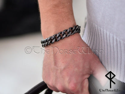 Solid Cuban Link Chain Bracelet 13mm, Gunmetal Stainless Steel