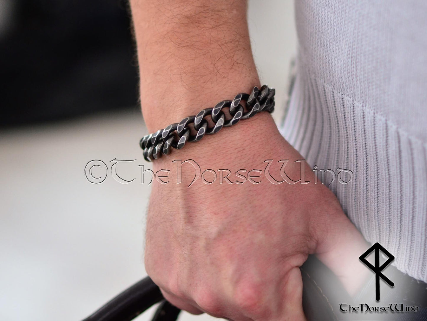 Solid Men\'s Bracelet, 13mm Cuban Link Chain, Gunmetal Steel | TheNorseWind