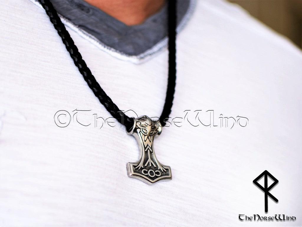 Odin Thor's Hammer Necklace Silver With Labradorite Bead Viking Nature Norse fashion Scandinavian