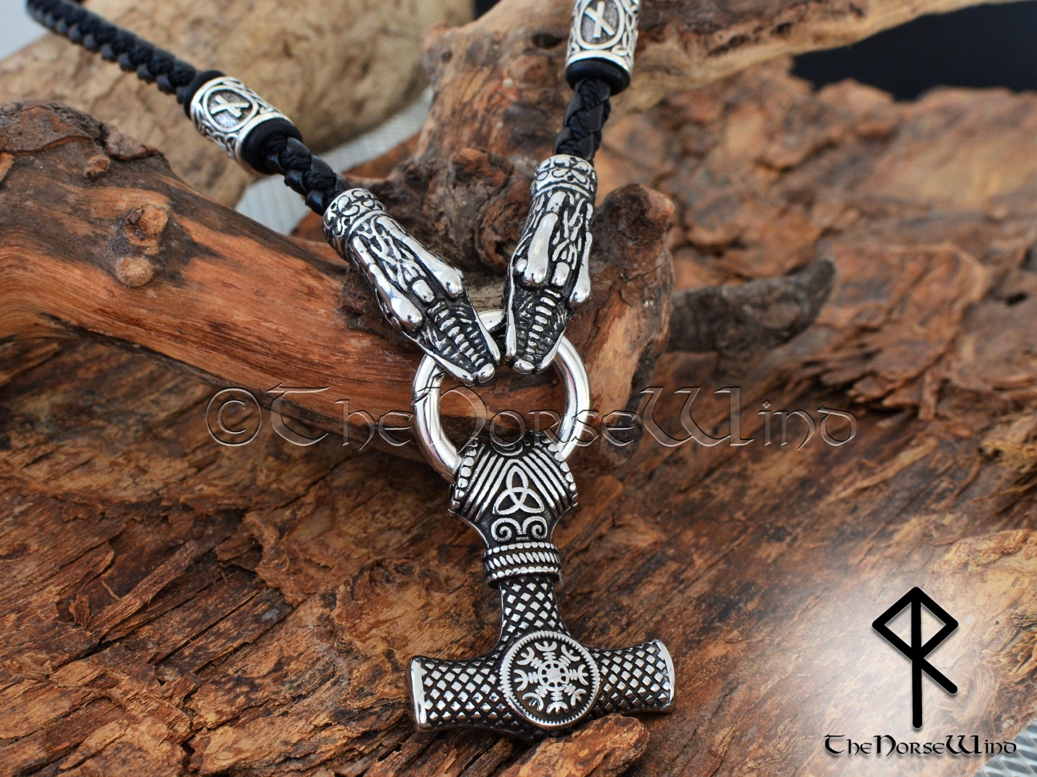 Thor's Hammer O-ring Necklace, Helm of Awe Mjolnir Pendant