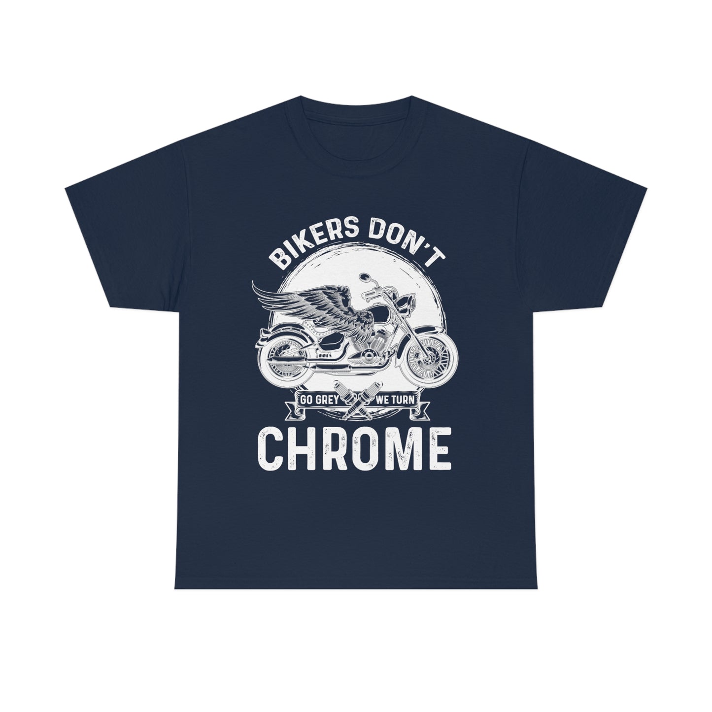 Motorrad-T-Shirt – Bikers Don't Go Grey, We Turn Chrome, Harley Biker Club Shirt