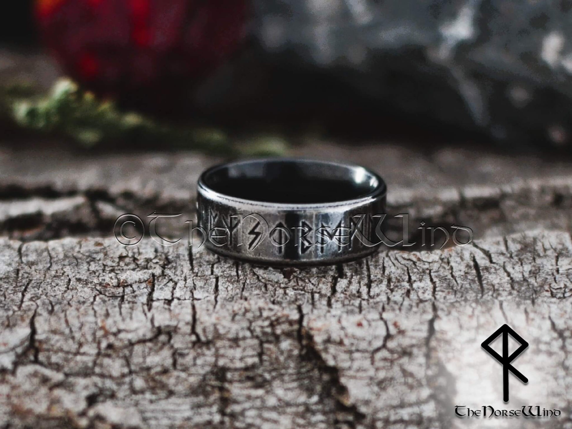 Viking Runes Ring, Norse Wedding Band, Engagement Ring, Stainless Steel - TheNorseWind