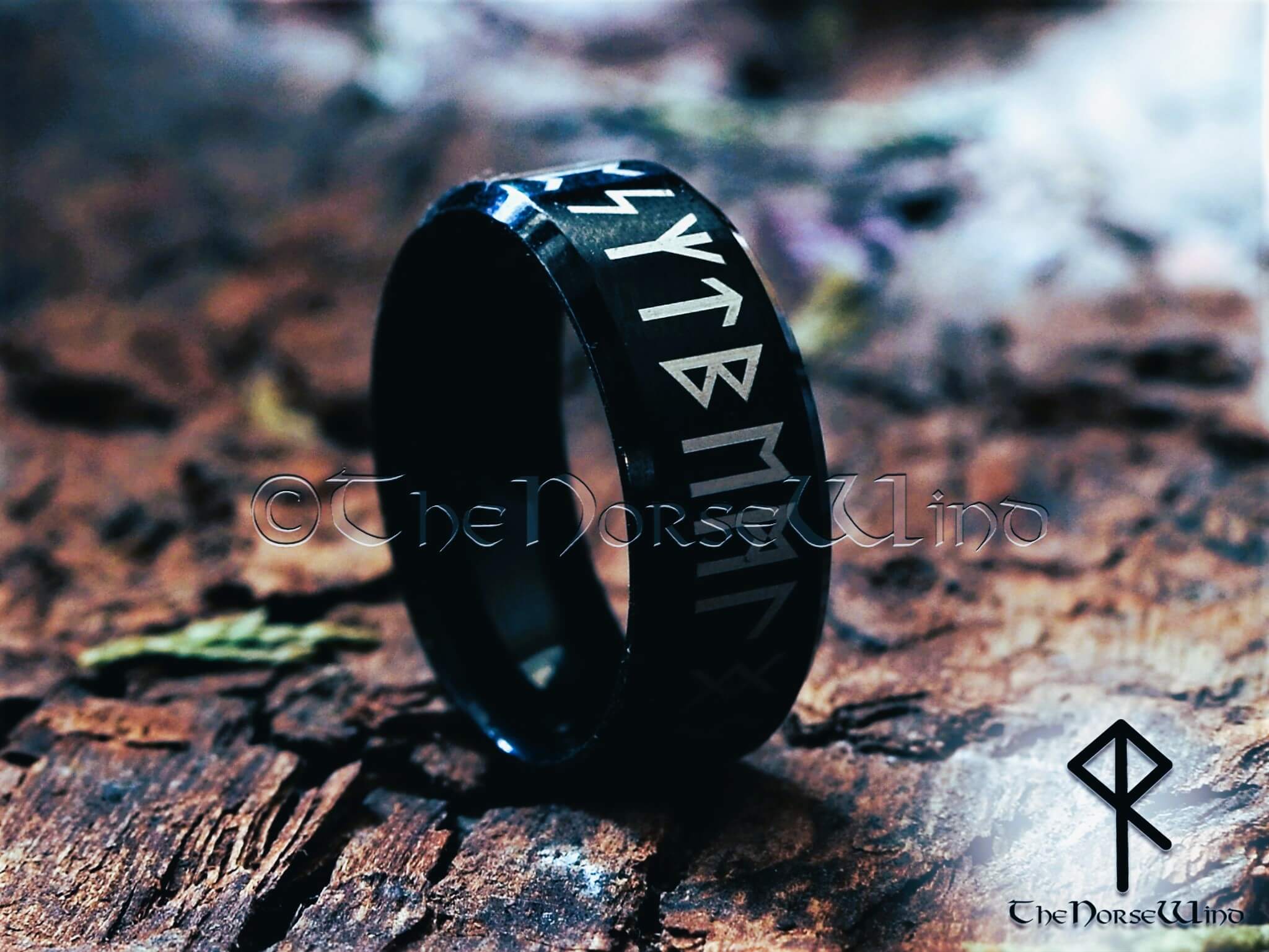 Viking Ring, Norse Runes Wedding Bands, Black Steel - TheNorseWind