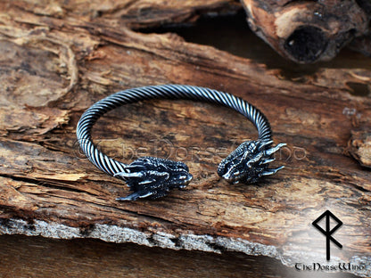 Viking Dragon Bracelet, Nidhogg Steel Arm Ring