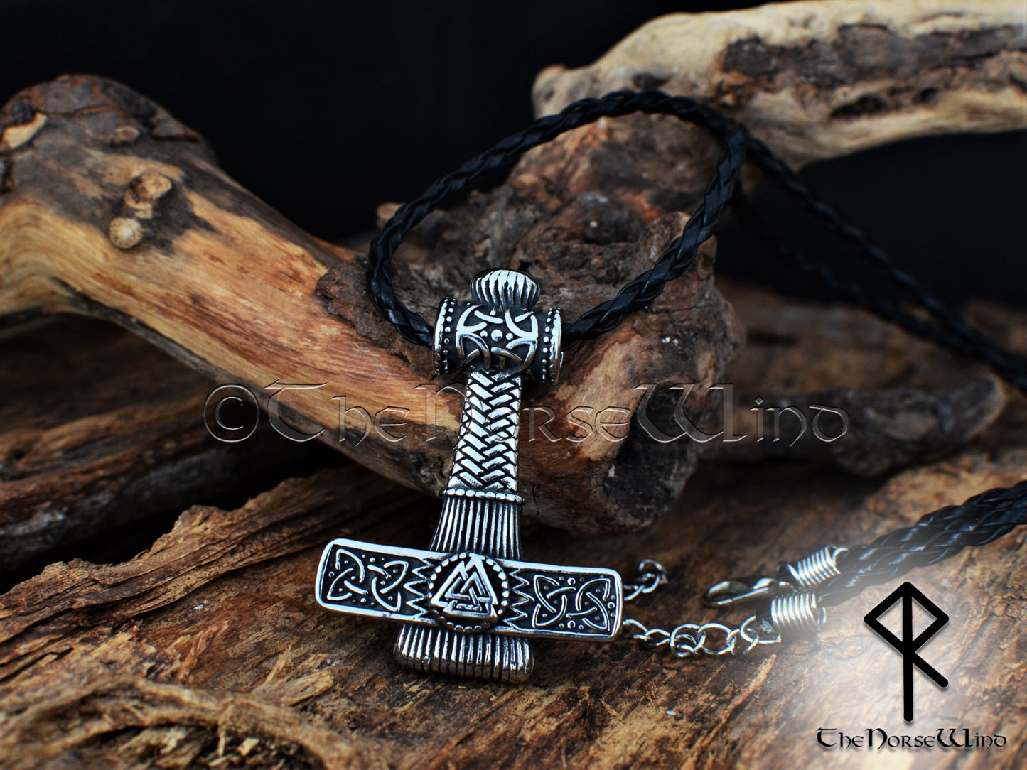 Thor's Hammer Viking Necklace, Mjolnir with Valknut Engraving