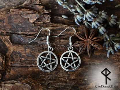 Pentagram Earrings, Witch Jewelry Wicca Earrings, Pagan Pentacle Earrings, Tribal Earrings, Gothic Jewelry,  TheNorseWind