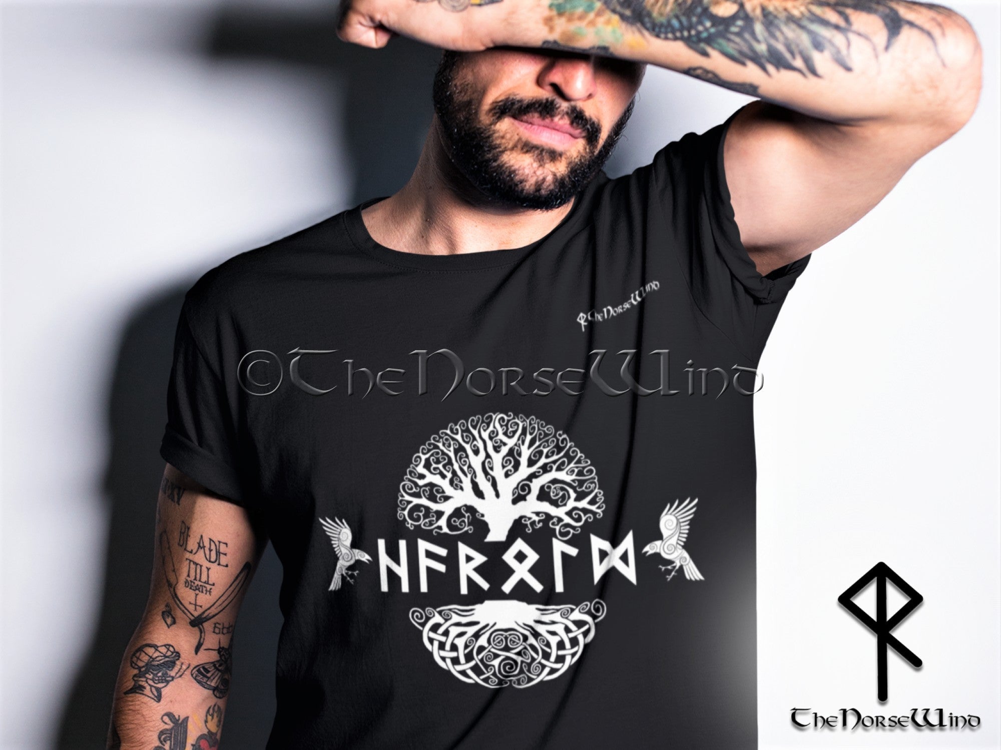 Custom Viking T Shirt Name in Runes Yggdrasil Ravens Tee S 5XL