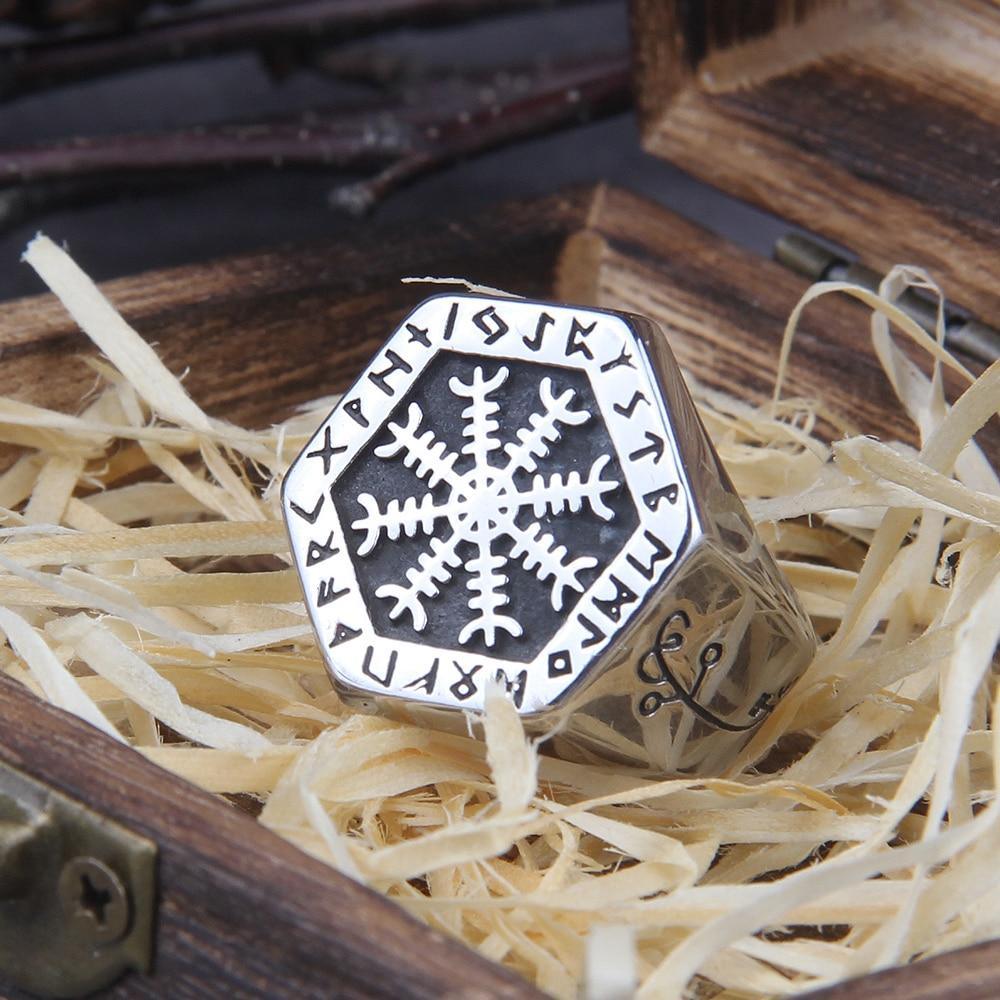 Viking Aegishjalmur Ring, Silver Helm of Awe Men's Runic Ring - TheNorseWind