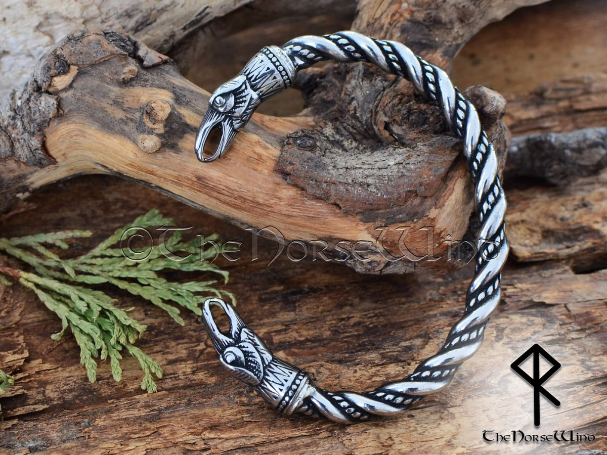 Torc Arm Rings Viking Raven Bracelet, Odin Ravens Head Torc, Norse Arm Ring ...