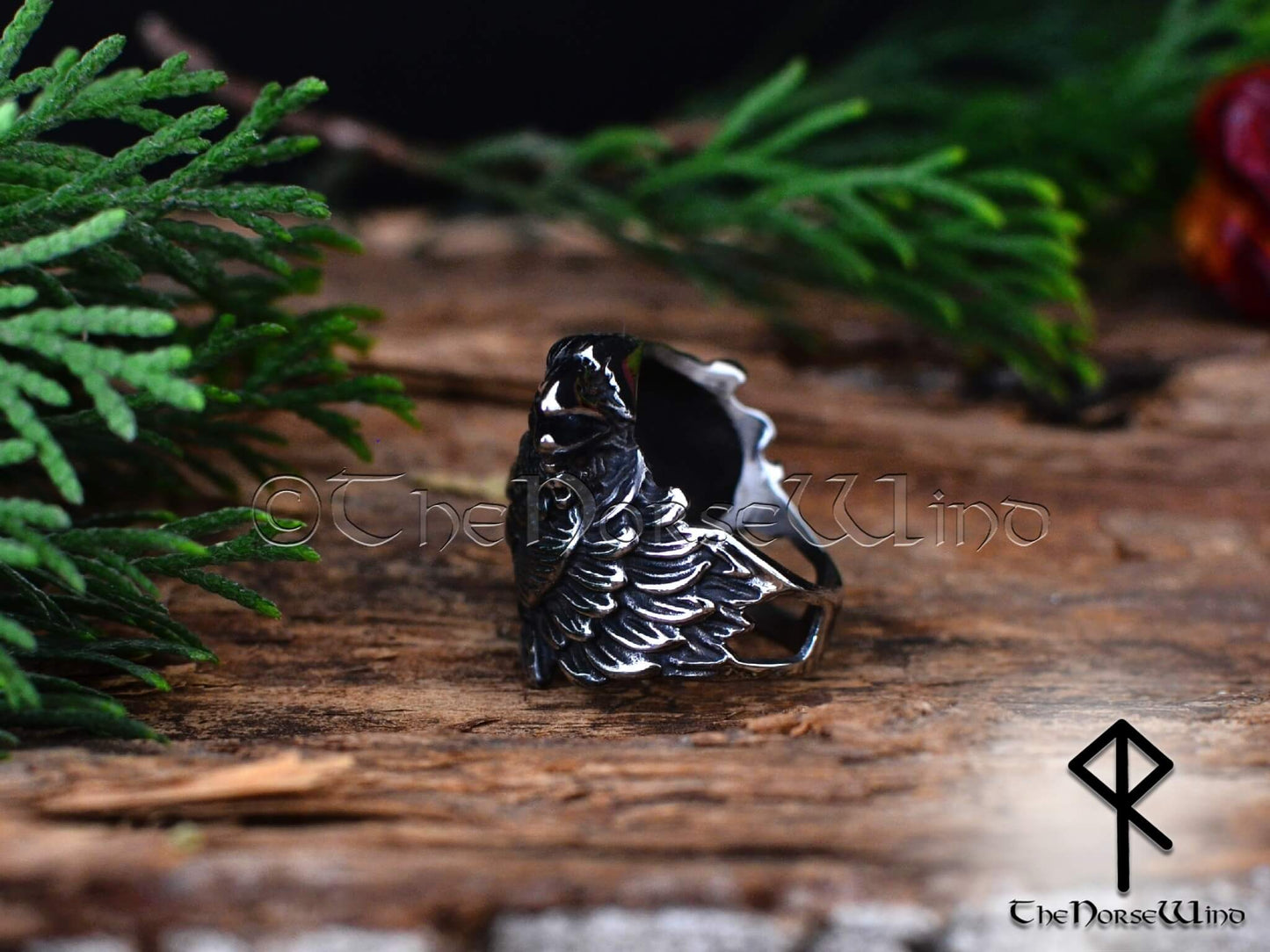 Viking Ravens Ring, Hugin and Munin Odin's Ravens, Stainless Steel