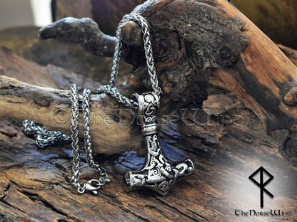 Viking Mjolnir Necklace - Stainless Steel Thor's Hammer Pendant - TheNorseWind