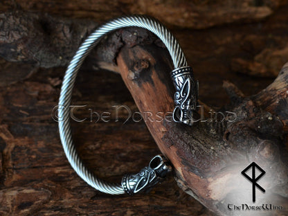 Viking Bracelet Fenrir Wolf Men's Bangle Silver Solid Bjorn Torque TheNorseWind