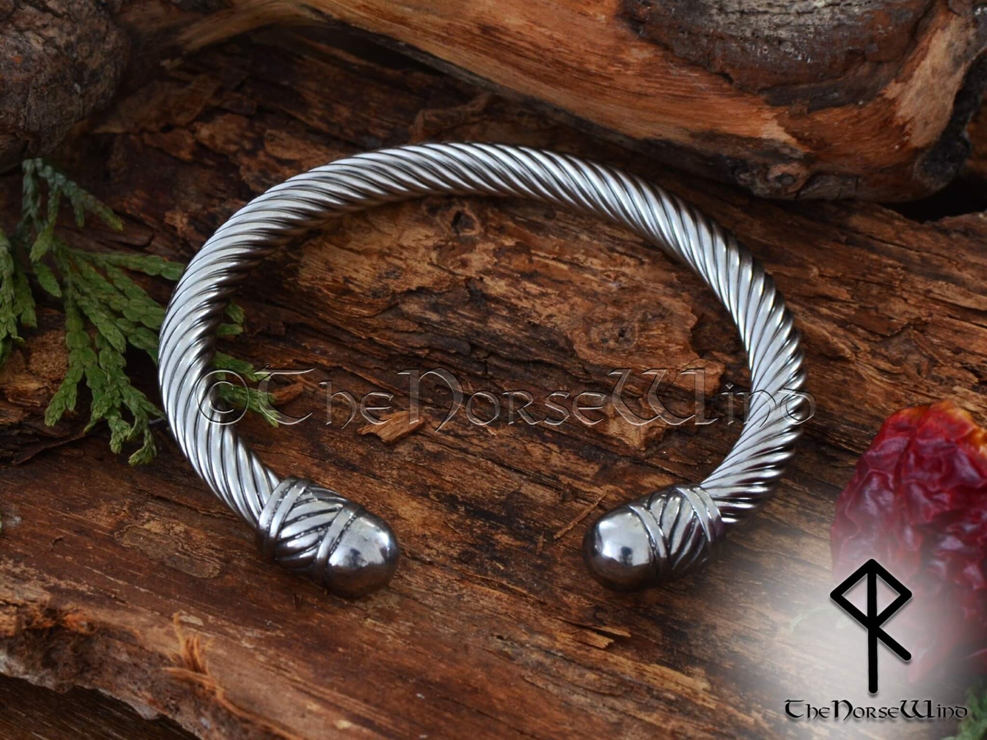 Viking Bracelet, Norse Arm Ring, Steel Ragnar Torque-4