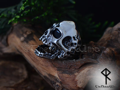 Skull Ring, Viking Draugr Gothic Skull Men's Ring, US 7-13, Solid Stainless Steel