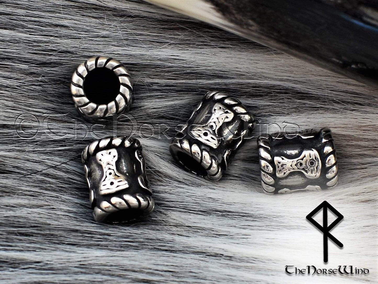 Thor's Hammer Viking Beard Beads, Mjolnir Steel Hair Rings TheNorseWind