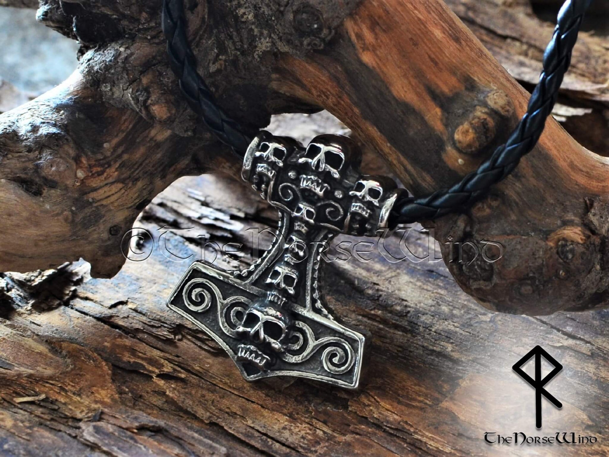 Viking Thor's Hammer Skull Necklace, Norse Mjolnir Pendant - TheNorseWind