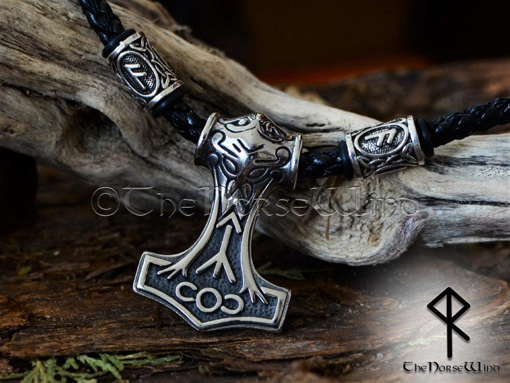 Thor's Hammer Necklace Mjolnir Pendant with Custom Viking Rune Beads - TheNorseWind