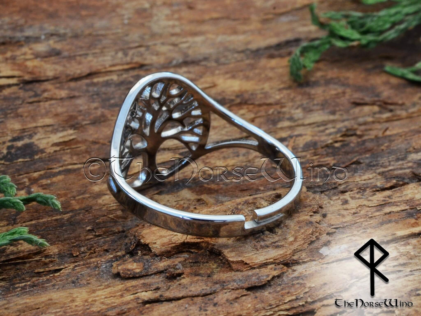 Yggdrasil Viking Ring, Celtic Tree of Life Adjustable Women's Ring, Stainless Steel