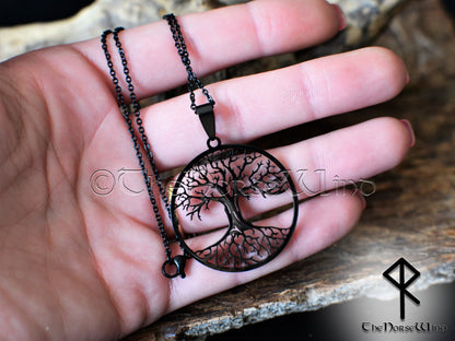 Black Yggdrasil Necklace, Celtic Tree of Life Pendant