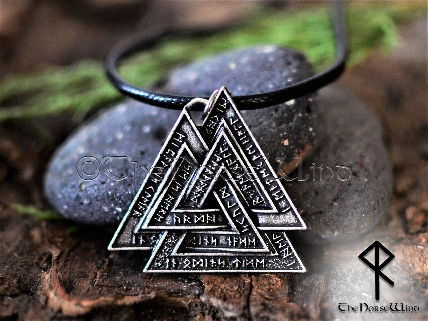 Valknut With Rune Inscriptions Valknut Pendant