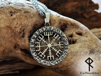 Vegvisir Necklace Viking Compass Steel Runes Pendant - TheNorseWind