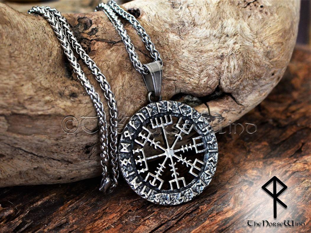 Vegvisir Necklace – Viking Compass Pendant with Elder Futhark Runes