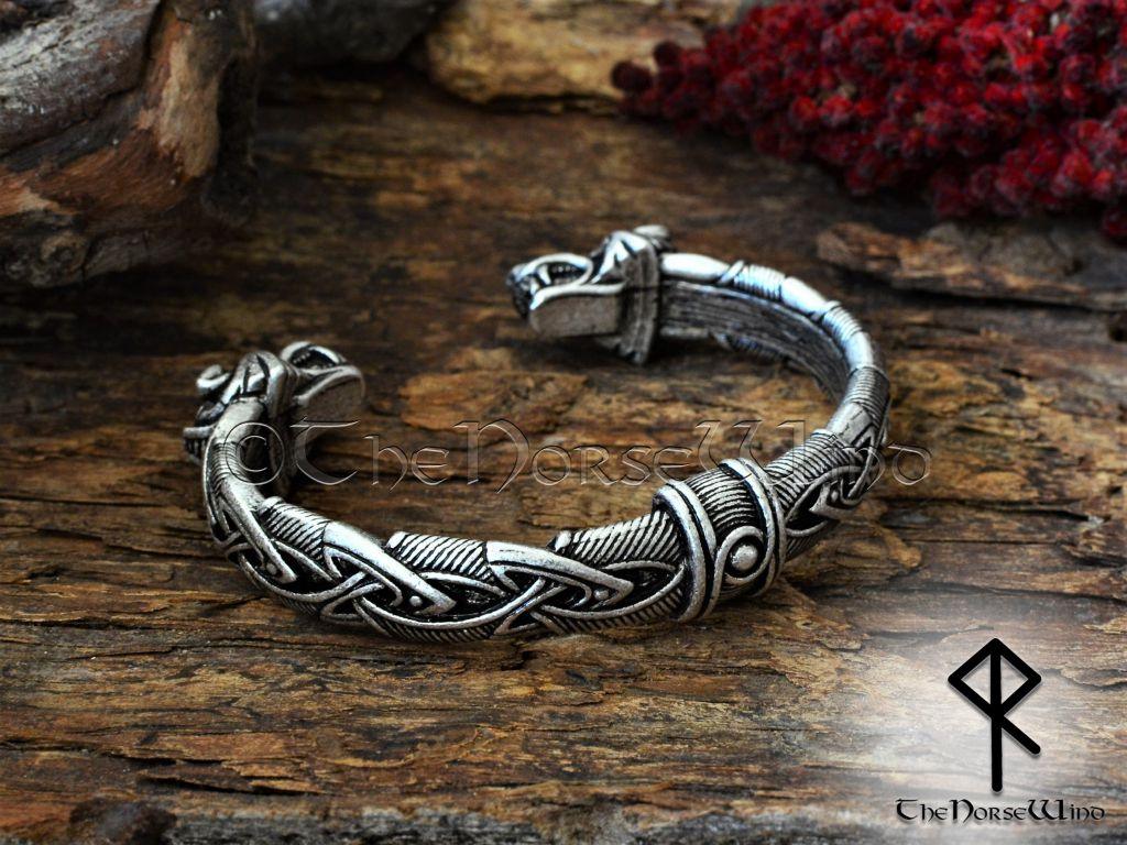 Large Silver Viking Wolf Head Bracelet – West Wolf Renaissance