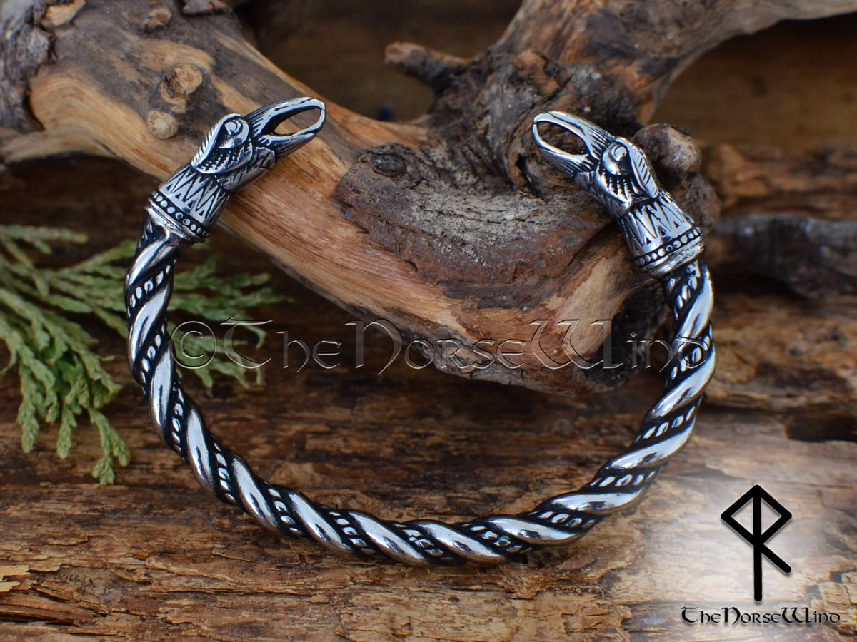 Torc Arm Rings Viking Raven Bracelet, Odin Ravens Head Torc, Norse Arm Ring ...