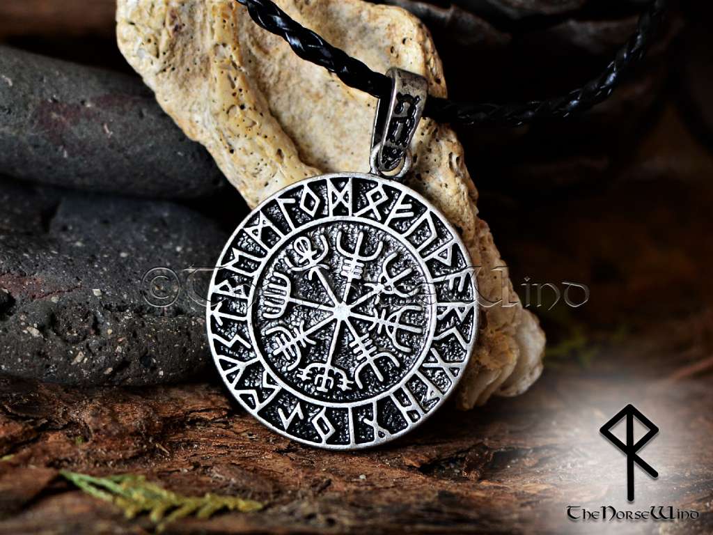 Vegvisir Viking Compass Silver Runes Necklace - TheNorseWind
