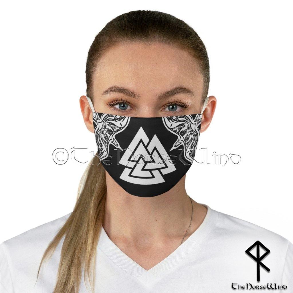 Viking Face Mask with Valknut Symbol and Twin Ravens, Black - TheNorseWind