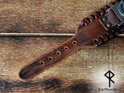 Viking Leather Bracelet Valknut Brown - TheNorseWind