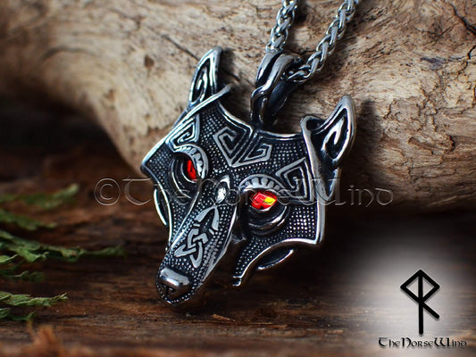 Fenrir Wolf Viking Necklace, Personalized Norse Wolf Head Pendant