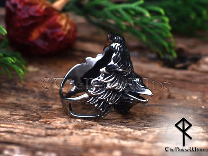 Viking Ravens Ring, Hugin and Munin Odin's Ravens, Stainless Steel