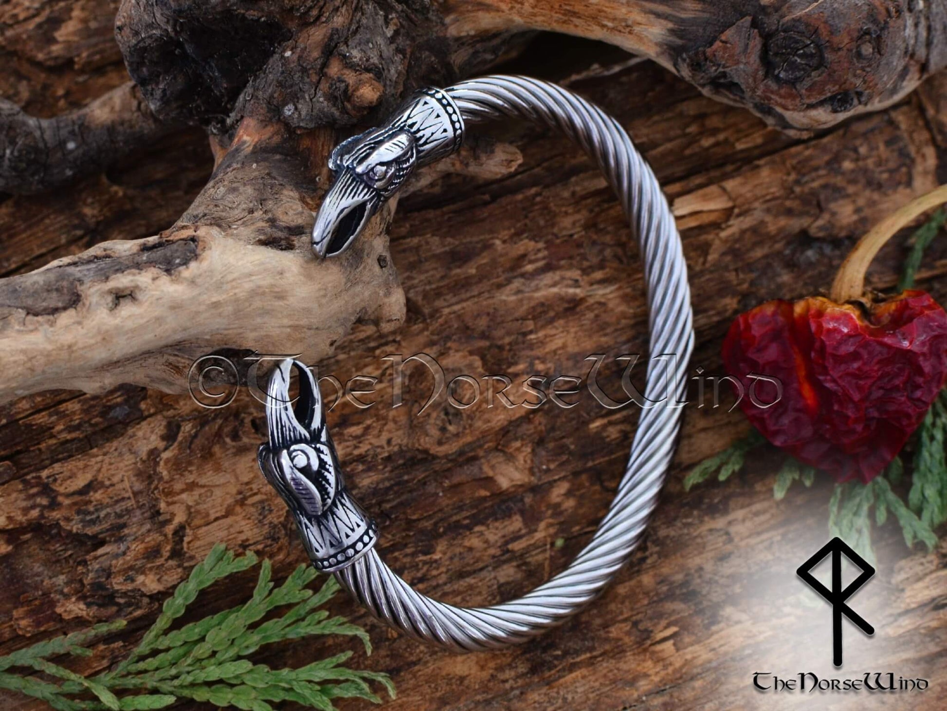 Odin's Ravens Arm Ring, Viking Raven Head Bracelet Huginn and Muninn Steel Norse Torc