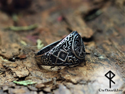 Viking Kolovrat Ring Slavic Sun Wheel Silver Runes Amulet - TheNorseWind