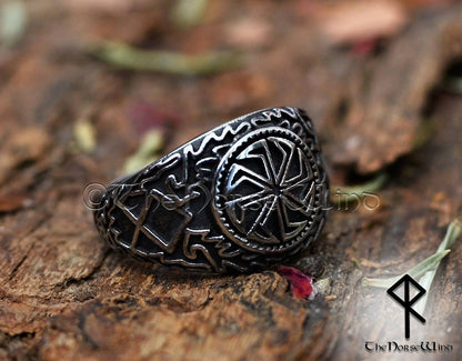 Viking Kolovrat Ring Slavic Sun Wheel Silver Runes Amulet - TheNorseWind