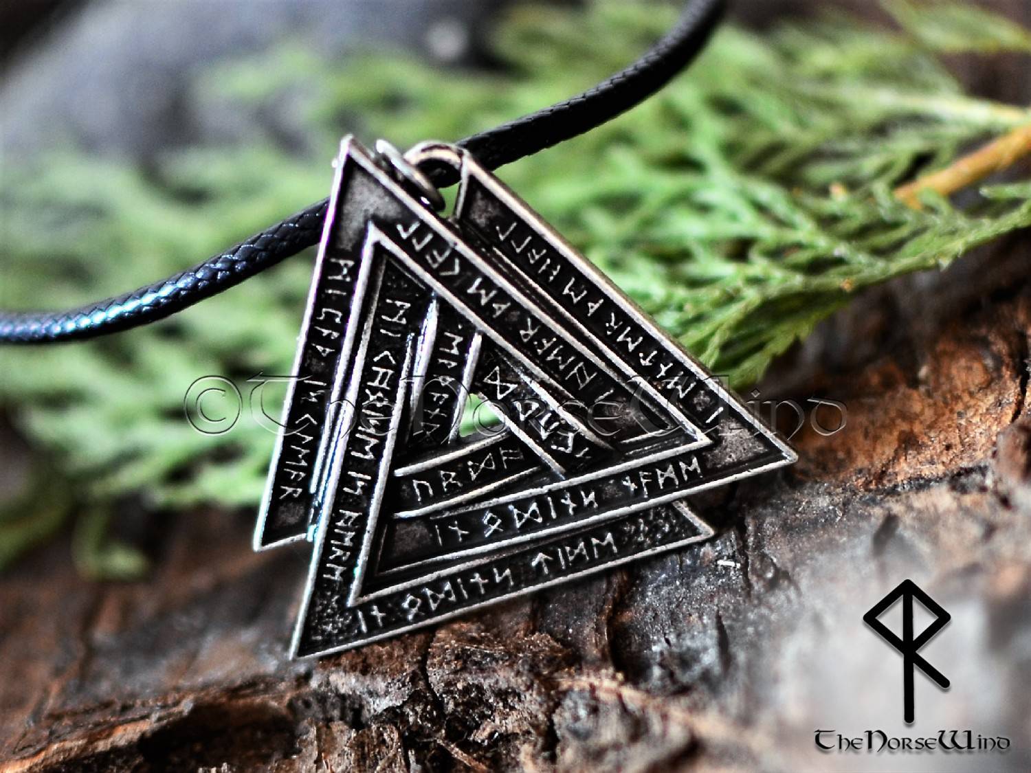 Valknut Viking Necklace with Norse Runes - Silver Odin's Pendant - TheNorseWind