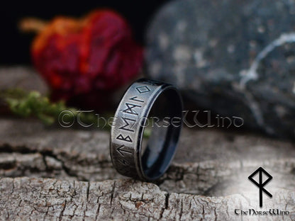 Viking Runes Ring, Norse Wedding Band, Engagement Ring, Stainless Steel - TheNorseWind