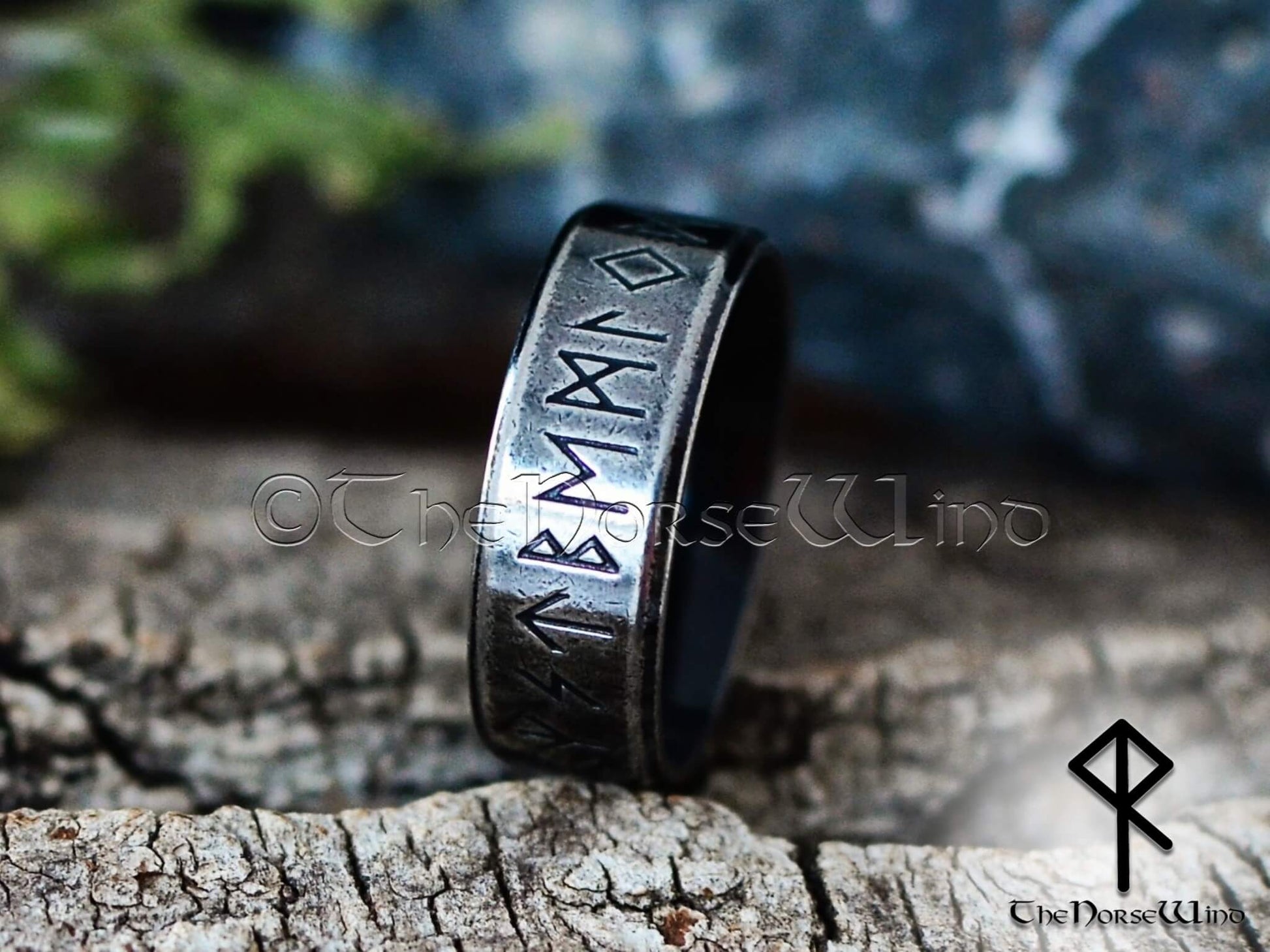 Viking Runes Ring, Norse Wedding Band, Engagement Ring, Stainless Steel