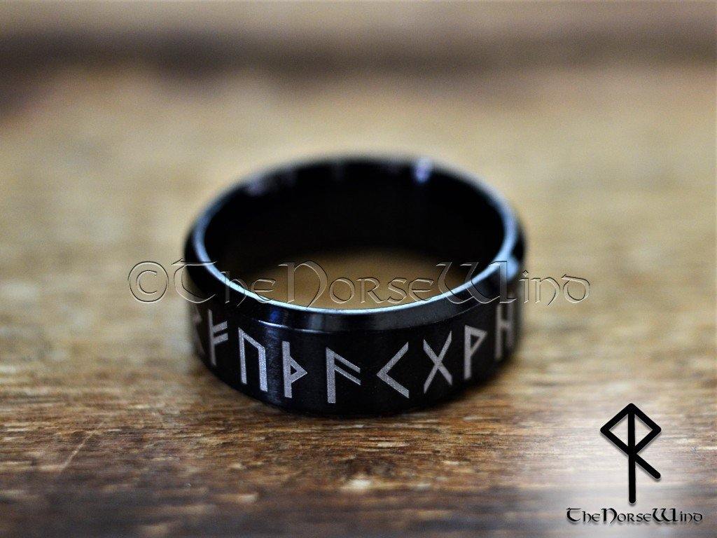 Viking Runes Ring - Black Stainless Steel - TheNorseWind