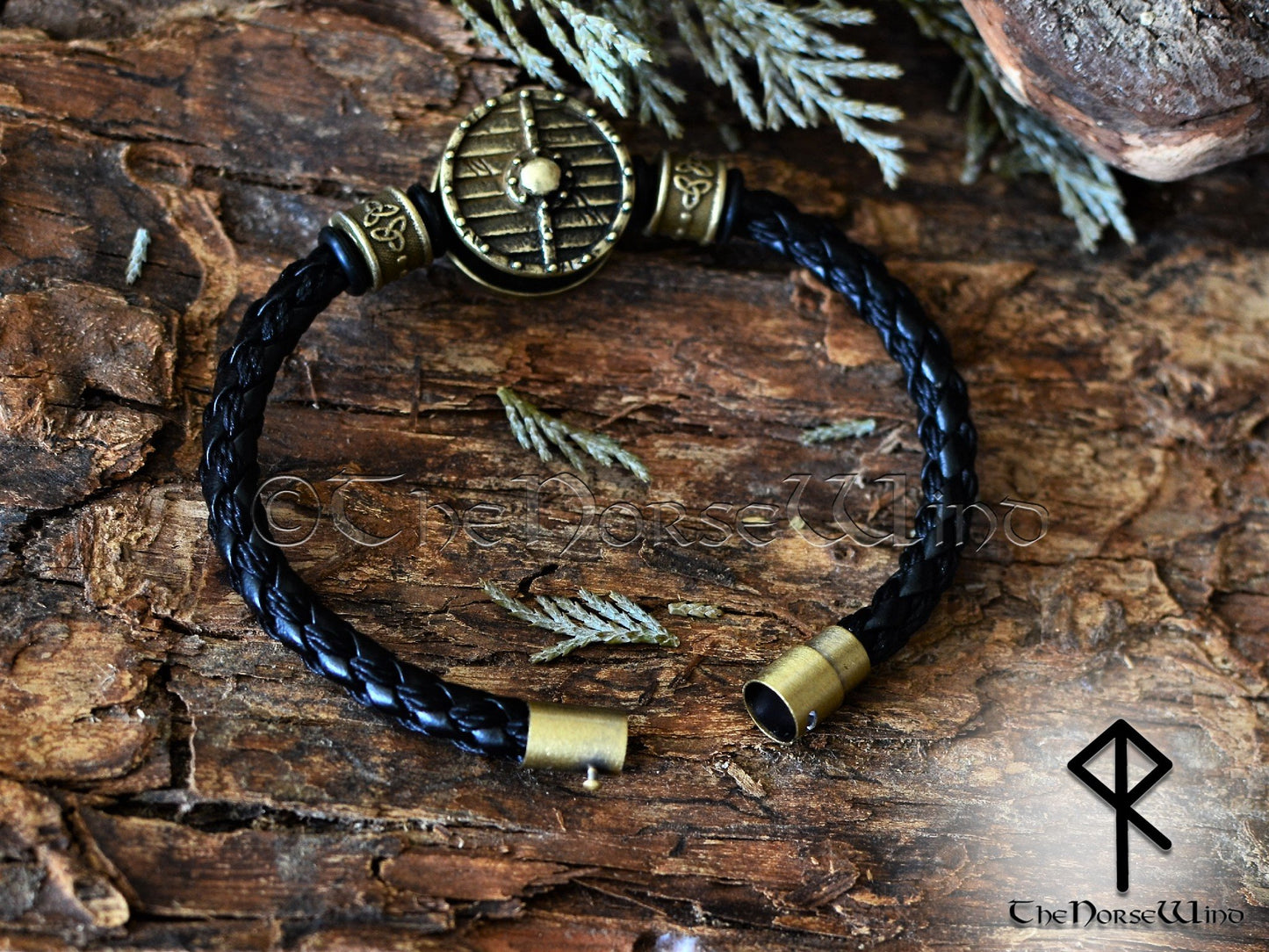 Viking Shield Bracelet Leather Wristband - Bronze TheNorseWind