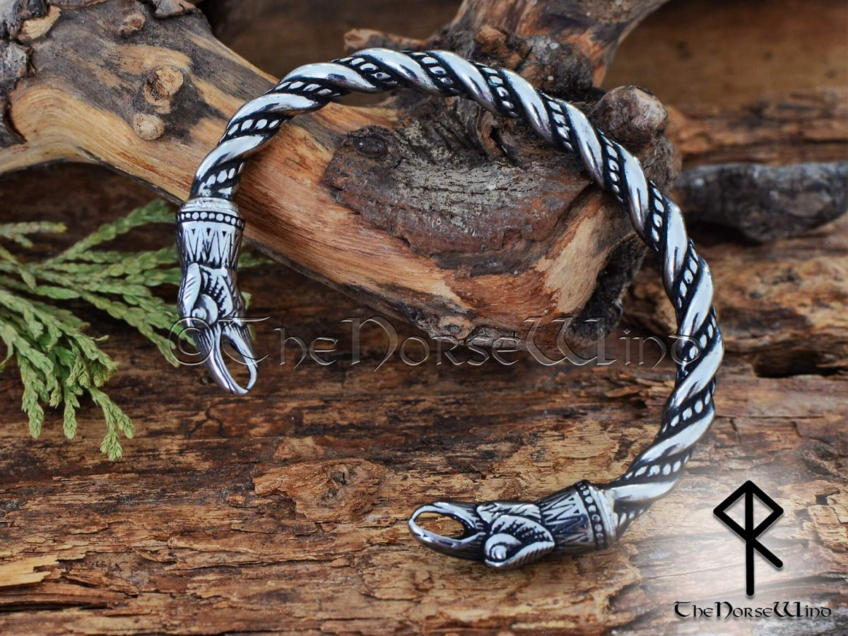 Torc Arm Rings Viking Raven Bracelet, Odin Ravens Head Torc, Norse Arm Ring ...