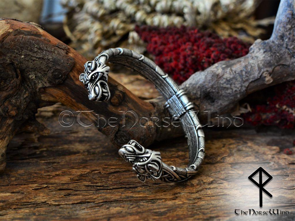 Viking Fenrir Wolf Bracelet Celtic Knots Arm Ring - TheNorseWind