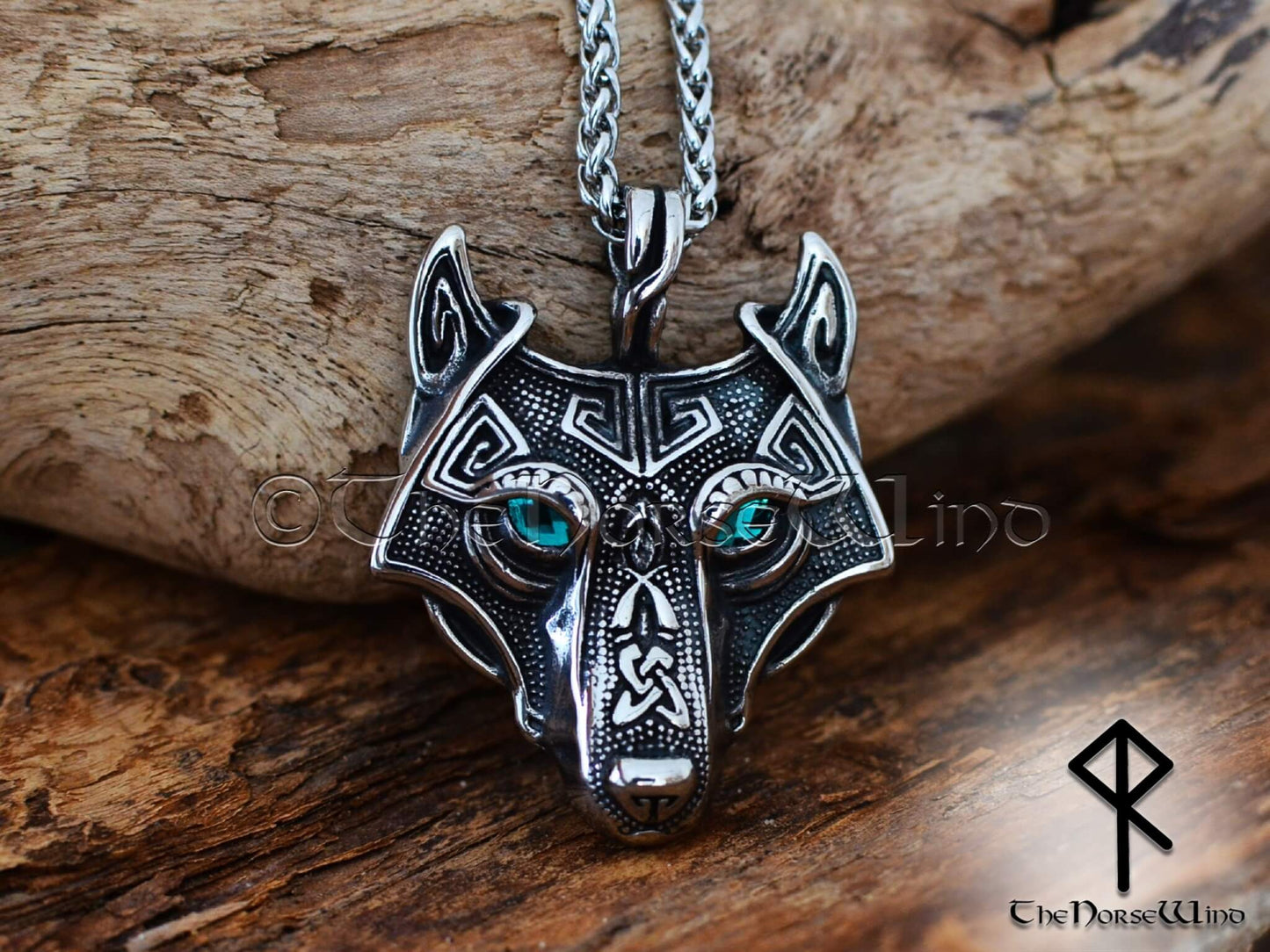 Fenrir Wolf Viking Necklace, Personalized Norse Wolf Head Pendant