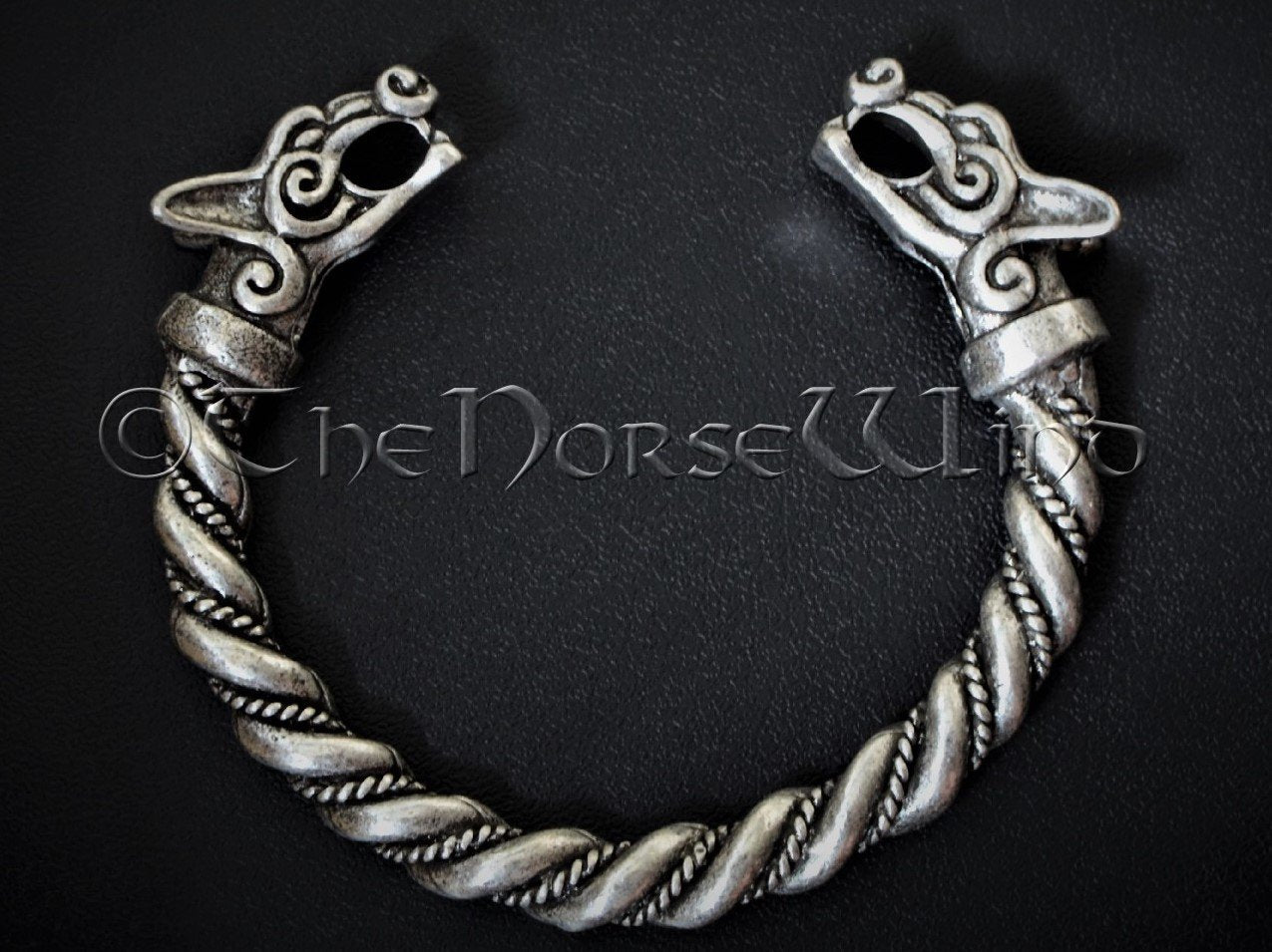 Double Wolf Head Bracelet With Woven Black Cord | Viking-Store